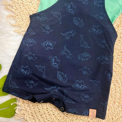 Conj. Camiseta e Jardineira em Moletinho Dinos - Marinho e Verde